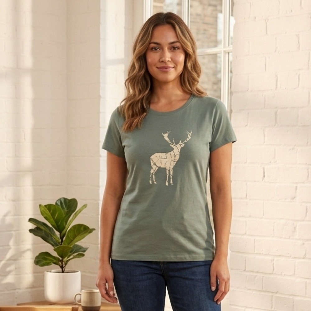 Mountain Warehouse Stag Tee Womens 14 Khaki Green Organic‎ Cotton UPF 50 NWT